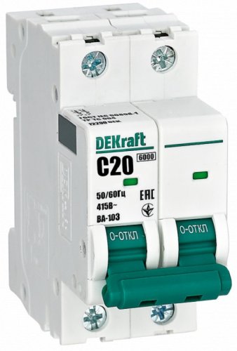 Выключатель автоматический DEKraft ВА-103 2п 20А C 6кА картинка